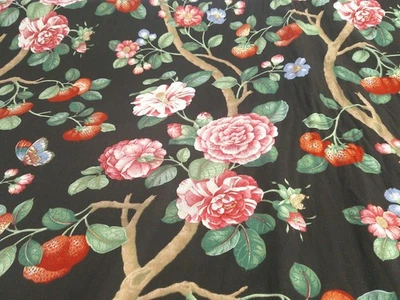 Vintage Floral P Kaufmann Negro Molido Rosa/Azules/Verdes/Rojo Mezcla Algodón Vid Foto 1 de 4