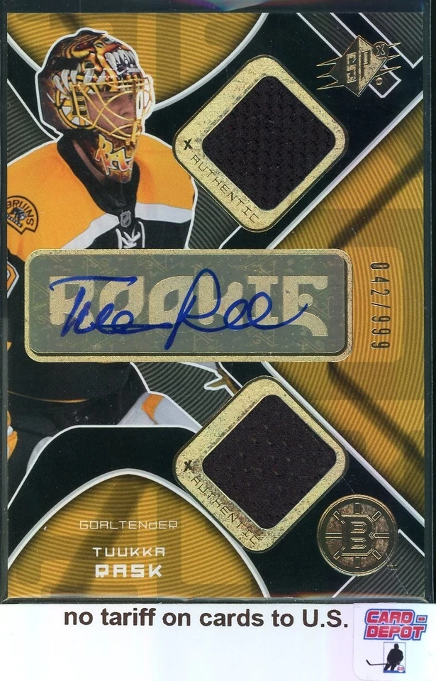 2007-08 SPx Jerseys  Rookie #193 Tuukka Rask Autograph RC 042/999 - Image 1 of 2