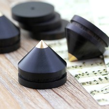 8x Ebony Wooden Speaker Copper Tip Spike Cone & 8x Base Pad Isolation Kit Set