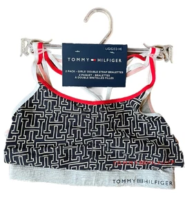 Tommy Hilfiger Girls Double Strap Bralettes Blue and Gray with Logo Size L 2 Pk - Picture 1 of 2