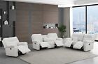 NEW 3PC Beige White Sofa Loveseat Chair Fabric Modern Living Room 5-Recliner Set