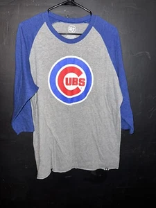 Chicago Cubs Baseball T Shirt Adult XL 3/4 Sleeve Gray Blue 47 Brand Tee MLB - Picture 1 of 5