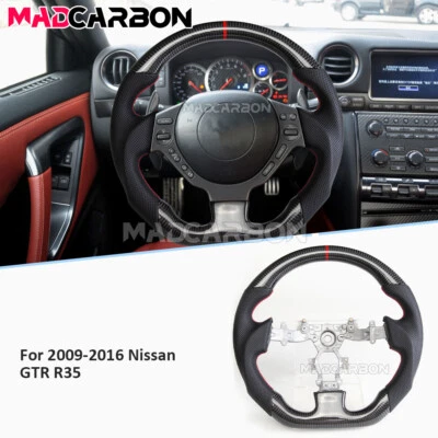 Volante esportivo de fibra de carbono real compatível com Nissan GTR R35 GT-R 2007-2016 - Imagem 1 de 4