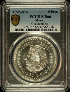 1948 Mo Mexico 5 Peso Cuauhtemoc PCGS MS 66 - Picture 1 of 2