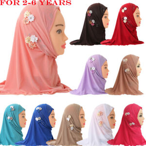 Kids Girls Flower Hijab Muslim Turban Instant Scarf One Piece Amira Head Wrap