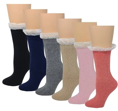 Sumona 6 pairs Women Cable Knit Winter Boot Crew Socks W/lace - Image 1 of 4
