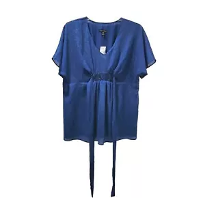 New Fashion Bug 0X Womens Plus Size Blue Sparkly Beaded Blouse Shirt Top - Picture 1 of 5