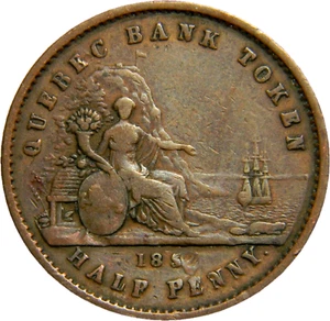 1852 United Province of Canada 1⁄2 centavo/1 Sou City Bank token (02019) - Imagen 1 de 2