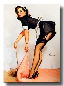 RETRO PINUP GIRL CANVAS PRINT Vintage Poster Gil Elvgren Maid Sweep 45cm - Picture 1 of 1