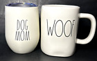 Rae Dunn White Dog Mom Insulated Stainless Wine Glass Cup W/Lid & Woof Mug