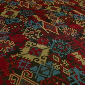Nueva Tela de Tapicería Tradicional Kilim Patrón Verde Azul Rojo Amarillo - Imagen 1 de 5
