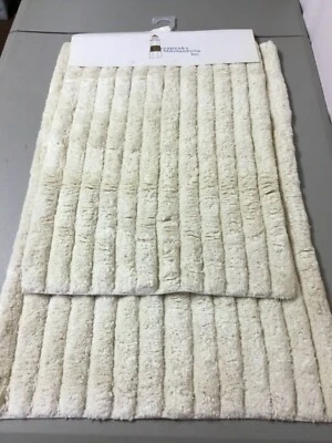 Chesapeake Merchandising Ribbed 2 pc. Cotton Bath Mat Rug Set Ecru #122V - Image 1 of 4