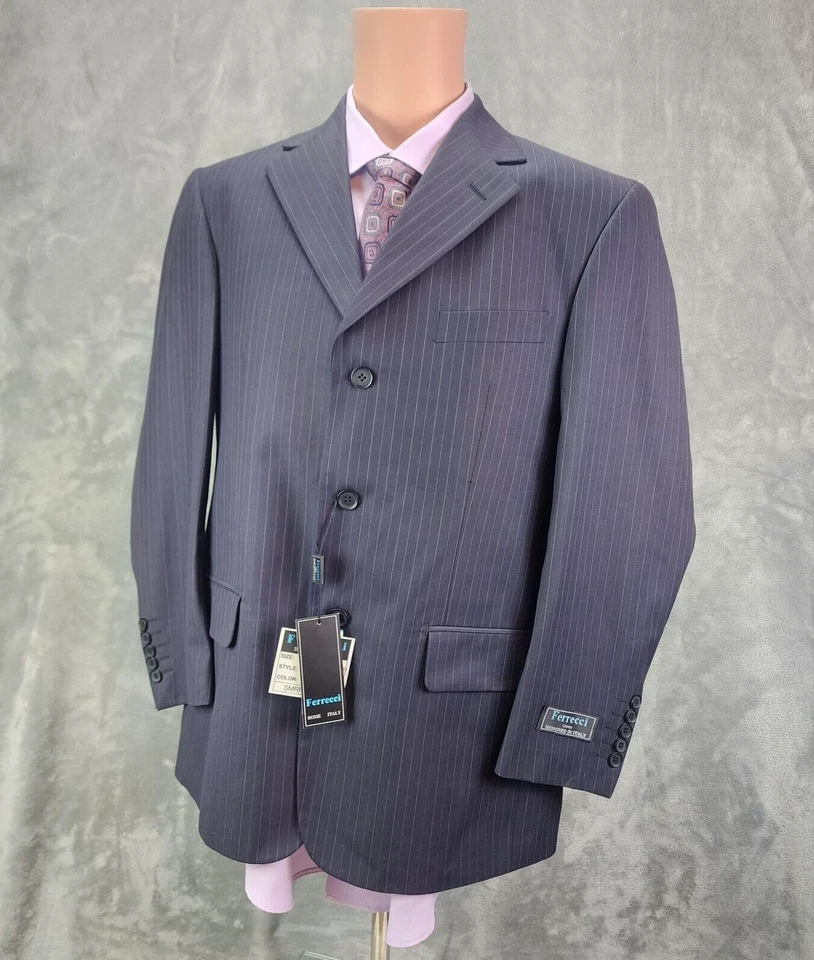 Traje Chaqueta Blazer Ferrecci Uomo Azul Pin Rayas Italia S40 Super 150s Caída 6-R Foto 1 de 4