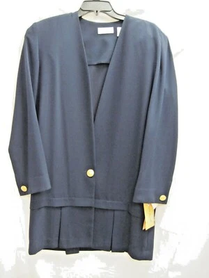 NUEVO CON ETIQUETAS VESTIDO VINTAGE LIZ CLAIBORNE AZUL MARINO MANGA LARGA VESTIDO ABRIGO BOTONES DORADOS TALLA 8 Foto 1 de 4