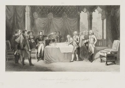 Napoleon, Friedensvertrag in Leoben,  1797, Stahlstich Unbekannt (19.Jhd) - Bild 1 von 4