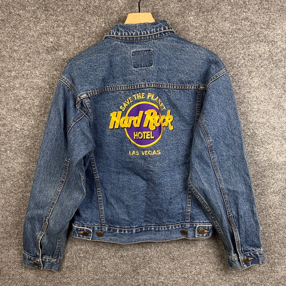 Chaqueta vaquera vintage Hard Rock Hotel Las Vegas Save Planet años 90 grande para hombre Foto 1 de 4
