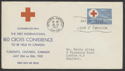 1952 #317 Cruz Roja FDC inusual Cachet Ottawa Foto 1 de 2