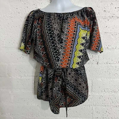 Top para mujer Marciano by Guess XS negro naranja patrón geométrico lazo cintura J11 Foto 1 de 4