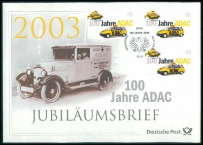 GERMAN POST ANNIVERSARY-FDC 2003 ADAC AUTOMOBILE CLUB CARS HELICOPTER u712 - Image 1 of 4