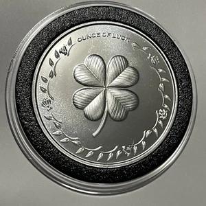 Shamrock 4 Leaf Clover Lucky Horseshoe 1 Troy Oz .999 Fine Silver Round Coin 999 - Picture 1 of 9
