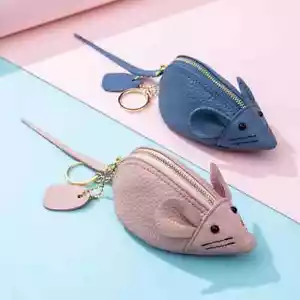 Portafoglio portamonete vera pelle porta carte carino topo pelle di mucca portachiavi astuccio - Foto 1 di 11