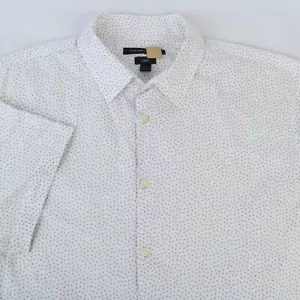 JOHN VARVATOS LUXE WHITE GRAY GOLD ARROW PRINT SHORT SLEEVE CAMP SHIRT LARGE - Picture 1 of 8