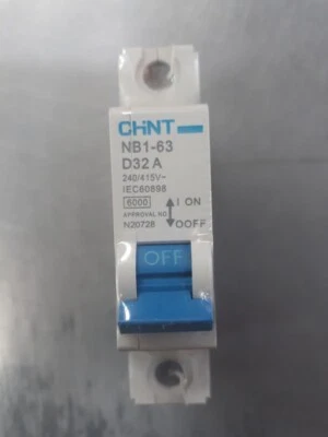 Chint 1 Pole 32Amp MCB Miniature Circuit Breaker 6kA 1 Phase CHT NB1-63 D Curve - image 1 of 4