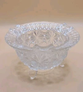 LE Smith Clear Glass Daisy and Button Kettle 3 Footed Ashtray Vintage - Picture 1 of 9