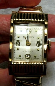 Vintage Men’s Bulova Wristwatch 15j Oblong Dial Stones Scalloped 4AH Runs - Picture 1 of 9