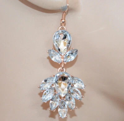 Orecchini Donna oro dorati pendenti cristalli strass gocce trasparenti U1450 - Immagine 1 di 2