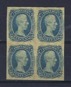 US Confederate States Davis Jefferson blue 10c REPLICA block 4 MNH REPRODUCTIONN - Picture 1 of 2