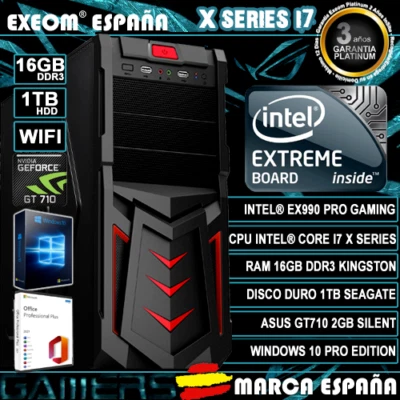Ordenador Gaming Pc Intel i7X 16GB DDR3 1TB GT710 2GB WIFI Windows 10 Sobremesa - Imagen 1 de 4