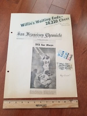Boleto de béisbol Willie Mays HR #512 1966 RARO 2 rompe récord de carrera de recursos humanos de la Liga Nacional Foto 1 de 4