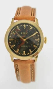 Relic Rojo Negro Hombre Acero Inoxidable Oro Piel Marrón Batería Reloj de Cuarzo - Imagen 1 de 3