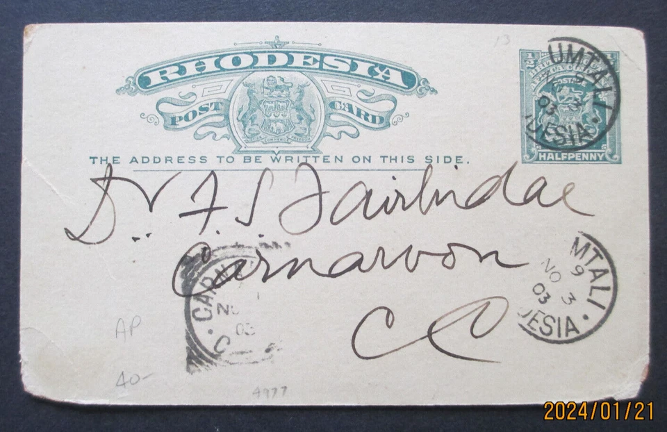 Rhodesia/ British South Africa Co. 1/2d Post Card ~ Used Postal History — 第 1/1 张图片