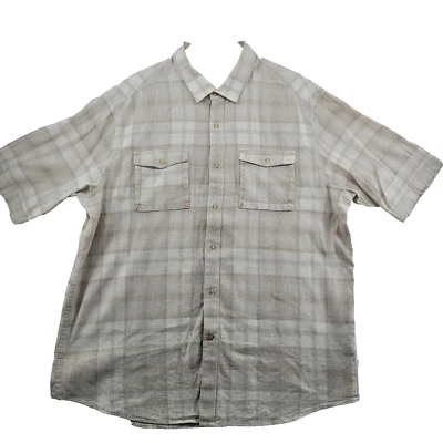 Camisa informal de manga corta de algodón y lino beige a cuadros talla 3XL de Sean John para hombre Foto 1 de 4