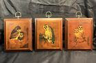 Vintage Wood OWL Plaques-Wall Art-Mother & Baby Owls Wall Hangings Set of 3 7x6