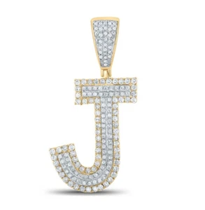 0.75 Cttw Round Diamond Letter Initial J Pendant Charm 10k Two-tone Gold - Picture 1 of 2