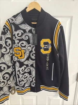 Chaqueta Bomber Sean John Negra con Tiras Blancas Para Hombre Mediana Foto 1 de 4