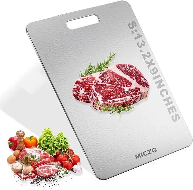 Tábua de corte dupla face aço inoxidável 13,2"×9", resistente à ferrugem, ranhura de suco - Imagem 1 de 1