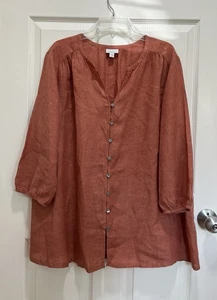 Camisa J JILL PURE JILL Lino Abotonada Mujer 2X Naranja Quemado Manga 3/4 - Imagen 1 de 7