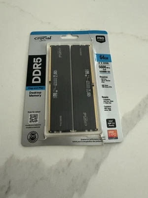 Crucial - Pro 64GB (2x32GB) DDR5 5600MHz C46 UDIMM Desktop Memory - Black - Image 1 of 2