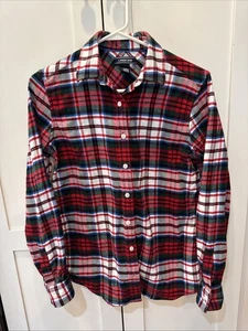 Lands End Women’s Red Plaid Flannel Button Up Shirt 2 - Picture 1 of 5