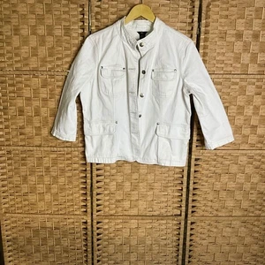 Mossimo White Denim Jacket Women's XL Collared Cropped Casual Button Up - Picture 1 of 6