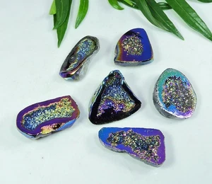 Lote de 6 piezas de piedras preciosas sueltas de lujo druzy ágata aura titanio arco iris 23-25 mm - Imagen 1 de 6