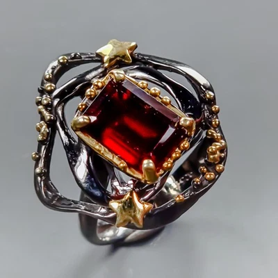 Anel de pedra preciosa natural hessonita prata esterlina 925 tamanho 8,5 /R436935 - Imagem 1 de 4