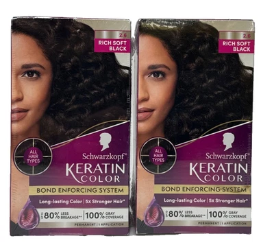 2 Paquetes Schwarzkopf Color Queratina Color Permanente de Cabello 2.6 Rico Suave Negro Nuevo Foto 1 de 4