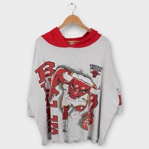 Vintage Chicago Bulls Men’s Hooded T-Shirt 90s NBA One Size Double Sided - Picture 1 of 5