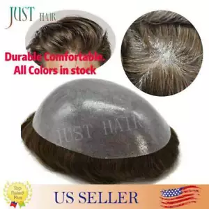 Mens Hair Replacement System All Poly Skin Men Toupee Hairpieces Human Hair Wigs - Picture 1 of 86