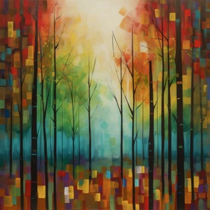 Stampa astratta su tela bagliore foresta | arte paesaggio albero colorato | 30x30 e dimensioni - Foto 1 di 1